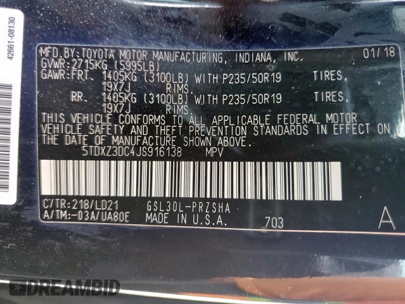 2018 Toyota Sienna SE with VIN 5TDXZ3DC4JS916138, listed as a Copart auction lot 57165495 with 120,764 mi miles and Salvage title. Bid and sale history available at DreamBid. Image 14.