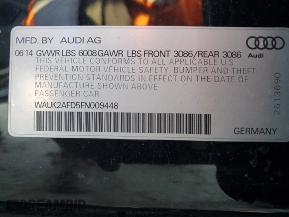 2015 Audi S8 с VIN WAUK2AFD5FN009448, выставлен на аукционе Copart как лот 87745715 с пробегом 96 490 миль миль и Списание • Salvage title. История ставок и продаж доступна на DreamBid. Изображение 15.
