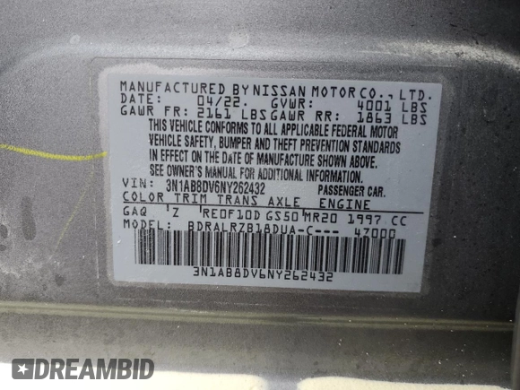 2022 Nissan Sentra SR with VIN 3N1AB8DV6NY262432, listed as a Copart auction lot 51120895 with Not Provided miles and Salvage Title. Bid and sale history available at carsss.com. Image 13.