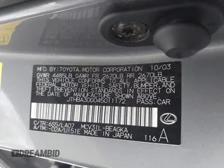 2004 Lexus ES 350 with VIN JTHBA30G045011172, listed as a IAAI auction lot 41377711 with 204,243 mi miles and . Bid and sale history available at DreamBid. Image 9.