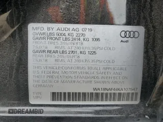 2019 Audi A4 allroad Premium Plus with VIN WA18NAF44KA107547, listed as a Copart auction lot 46144354 with 52,832 mi miles. Bid and sale history available at carsss.com. Image 13.