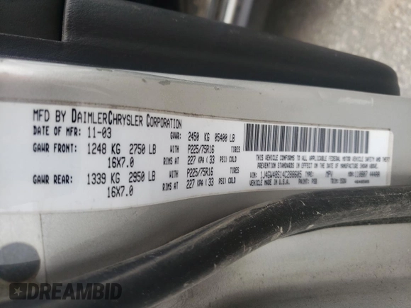 2004 Jeep Grand Cherokee Laredo z VIN 1J4GW48S14C288605, wystawiony jako Copart lot #60204815 z przebiegiem 247 816 mil mil oraz Szkoda całkowita • Salvage title. Historia ofert i sprzedaży dostępna na DreamBid. Obrazek 13.