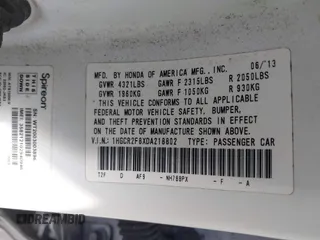 2013 Honda Accord Sdn EX-L with VIN 1HGCR2F8XDA218802, listed as a IAAI auction lot 42036529 with 169,866 mi miles. Bid and sale history available at carsss.com. Image 9.