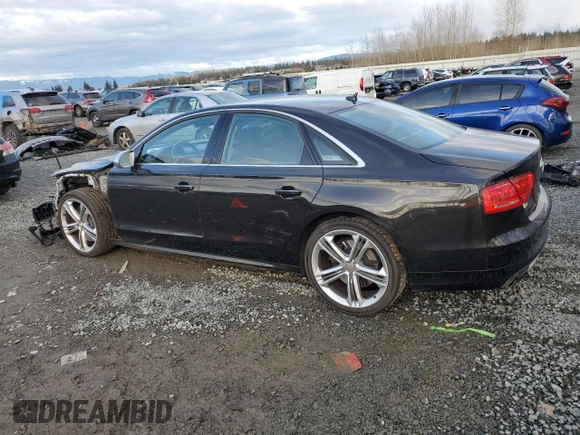 2013 Audi S8 with VIN WAUD2AFDXDN007961, listed as a Copart auction lot 45723835 with 57,477 mi miles and Salvage Title. Bid and sale history available at carsss.com. Image 2.