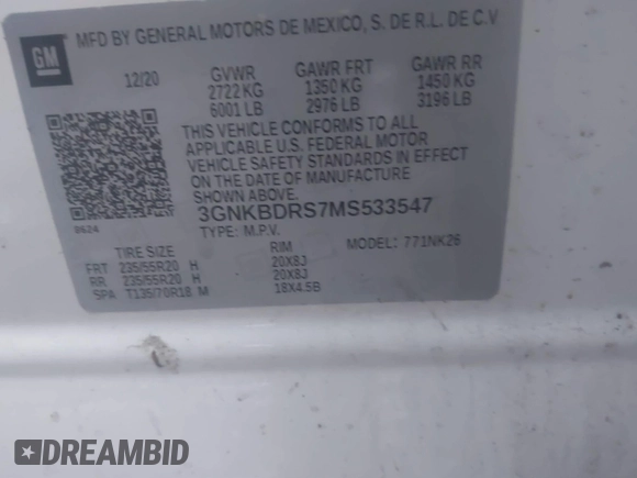 2021 Chevrolet Blazer LT with VIN 3GNKBDRS7MS533547, listed as a IAAI auction lot 41186917 with 67,157 mi miles and . Bid and sale history available at DreamBid. Image 9.