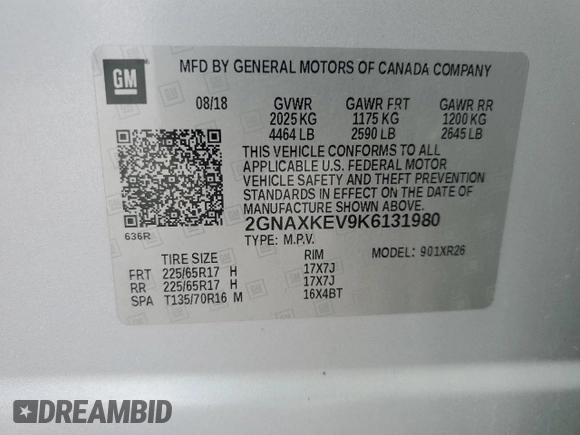 2019 Chevrolet Equinox LT z VIN 2GNAXKEV9K6131980, wystawiony jako Copart lot #54791825 z przebiegiem 32 815 mil mil oraz Szkoda całkowita • Salvage title. Historia ofert i sprzedaży dostępna na DreamBid. Obrazek 14.