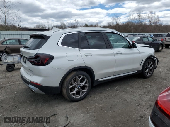 2023 BMW X3 xDrive30i with VIN 5UX53DP03P9S05083, listed as a Copart auction lot 53288355 with Not Provided miles and Salvage Title. Bid and sale history available at DreamBid. Image 3.