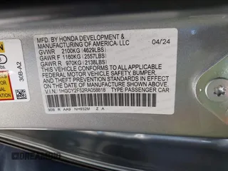 2024 Honda Accord Sport with VIN 1HGCY2F52RA058818, listed as a IAAI auction lot 42225266 with 20,737 mi miles and . Bid and sale history available at DreamBid. Image 9.