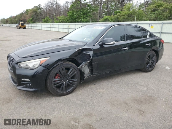 2014 Infiniti Q50 Premium with VIN JN1BV7AP8EM684524, listed as a Copart auction lot 59286115 with 105,107 mi miles and Salvage title. Bid and sale history available at DreamBid. Image 1.