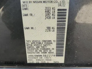2022 Nissan Altima SV with VIN 1N4BL4DW6NN367779, listed as a Copart auction lot 46470605 with 42,142 mi miles and Salvage Title. Bid and sale history available at DreamBid. Image 12.
