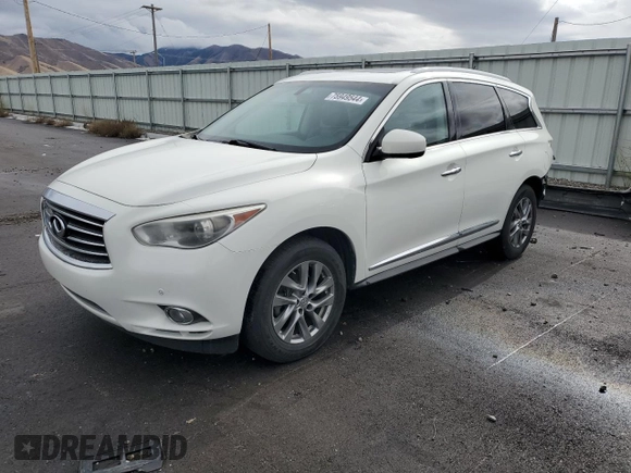 2013 Infiniti JX35 with VIN 5N1AL0MM9DC302590, listed as a Copart auction lot 75949544 with 163,544 mi miles and Salvage Title. Bid and sale history available at carsss.com. Image 1.
