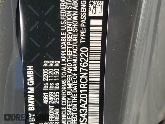 2024 BMW M4 Competition xDrive z VIN WBS43AZ01RCN76220, wystawiony jako Copart lot #88674465 z przebiegiem 11 742 mil mil oraz Nie do naprawy • Non repairable. Historia ofert i sprzedaży dostępna na DreamBid. Obrazek 13.