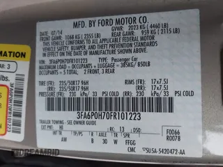 2015 Ford Fusion SE with VIN 3FA6P0H70FR101223, listed as a IAAI auction lot 42005741 with 107,564 mi miles. Bid and sale history available at carsss.com. Image 9.