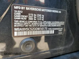 2013 BMW 5 Series 528i xDrive with VIN WBAXH5C52DDW16175, listed as a Copart auction lot 62717005 with 175,618 mi miles and Clean title. Bid and sale history available at DreamBid. Image 12.