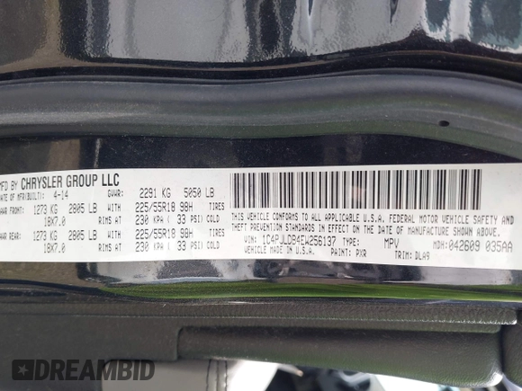 2014 Jeep Cherokee Limited with VIN 1C4PJLDB4EW256137, listed as a IAAI auction lot 42236043 with 145,517 mi miles and . Bid and sale history available at DreamBid. Image 9.