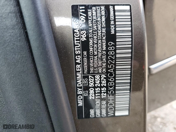 2012 Mercedes-Benz E-Class E 350 Luxury with VIN WDDHF5KB6CA522889, listed as a Copart auction lot 46485015 with 96,148 mi miles and Salvage Title. Bid and sale history available at carsss.com. Image 12.