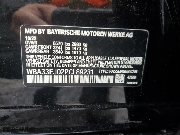 2023 BMW 7 Series 760i xDrive with VIN WBA33EJ02PCL89231, listed as a Copart auction lot 44791555 with 8,156 mi miles and Salvage Title. Bid and sale history available at carsss.com. Image 13.