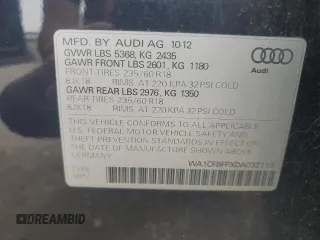 2013 Audi Q5 with VIN WA1CFBFPXDA032119, listed as a Copart auction lot 59907865 with 144,150 mi miles and Salvage title. Bid and sale history available at DreamBid. Image 13.