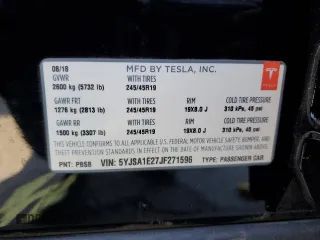 2018 Tesla Model S 75D с VIN 5YJSA1E27JF271596, выставлен на аукционе Copart как лот 57681565 с пробегом 106 710 миль миль и Списание • Salvage title. История ставок и продаж доступна на DreamBid. Изображение 12.
