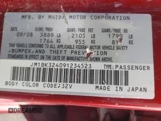 2009 Mazda 3 S Touring with VIN JM1BK324091234523, listed as a IAAI auction lot 41608338 with 189,732 mi miles and . Bid and sale history available at DreamBid. Image 9.