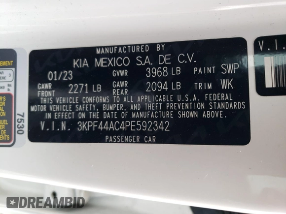 2023 Kia Forte GT with VIN 3KPF44AC4PE592342, listed as a Copart auction lot 47806575 with 35,035 mi miles and Salvage Title. Bid and sale history available at carsss.com. Image 14.