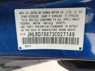 2003 Honda CR-V EX with VIN JHLRD78873C027149, listed as a IAAI auction lot 41853601 with 288,423 mi miles. Bid and sale history available at carsss.com. Image 9.