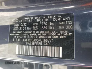 2022 Hyundai Venue SEL z VIN KMHRC8A35NU166774, wystawiony jako Copart lot #53079685 z przebiegiem 80 207 mil mil oraz Szkoda całkowita • Salvage title. Historia ofert i sprzedaży dostępna na DreamBid. Obrazek 12.