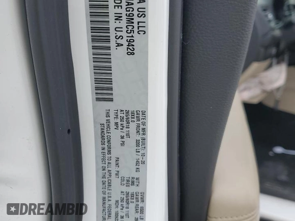 2021 Dodge Durango SXT with VIN 1C4RDHAG9MC519428, listed as a Copart auction lot 87806235 with 68,714 mi miles and Salvage title. Bid and sale history available at DreamBid. Image 15.