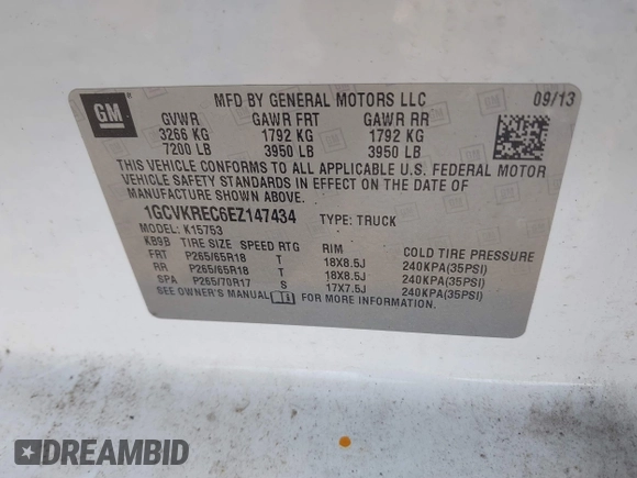 2014 Chevrolet Silverado 1500 LT with VIN 1GCVKREC6EZ147434, listed as a IAAI auction lot 41289678 with 167,445 mi miles and . Bid and sale history available at DreamBid. Image 9.