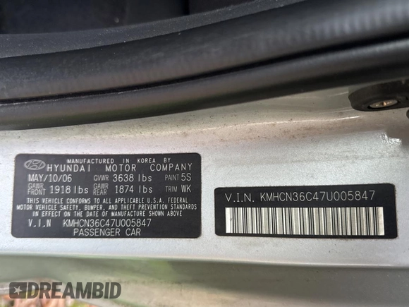 2007 Hyundai Accent SE with VIN KMHCN36C47U005847, listed as a Copart auction lot 46369725 with 148,790 mi miles and Clean Title. Bid and sale history available at carsss.com. Image 10.