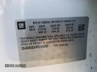 2015 Buick Regal Premium I with VIN 2G4GN5EX4F9140095, listed as a Copart auction lot 46294715 with 225,647 mi miles and Salvage title. Bid and sale history available at DreamBid. Image 15.