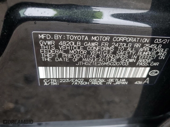 2021 Lexus IS with VIN JTHGZ1E26M5020703, listed as a Copart auction lot 85251404 with NaN miles and Salvage Title. Bid and sale history available at carsss.com. Image 14.