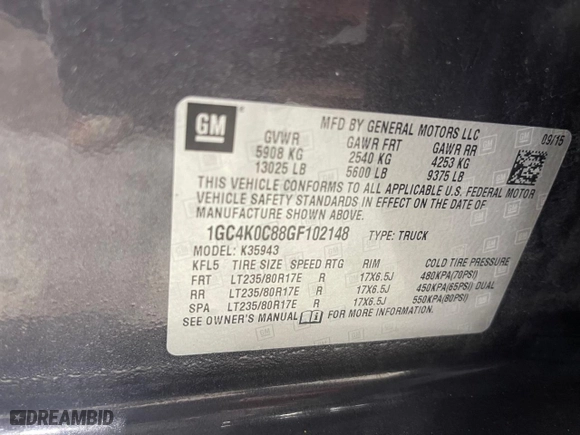 2016 Chevrolet Silverado 3500HD LTZ with VIN 1GC4K0C88GF102148, listed as a Copart auction lot 53585335 with 234,717 mi miles and Salvage Title. Bid and sale history available at carsss.com. Image 10.