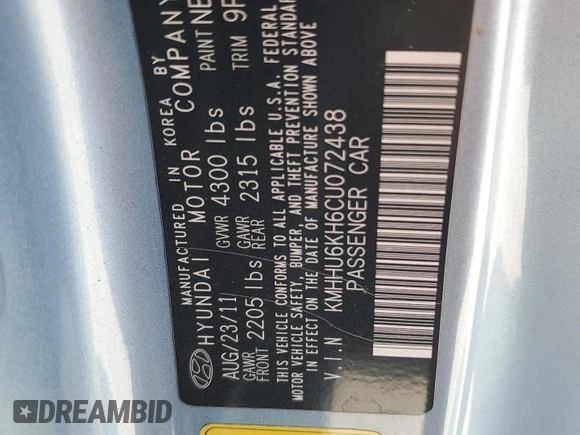 2012 Hyundai Genesis Coupe Grand Touring z VIN KMHHU6KH6CU072438, wystawiony jako Copart lot #52910985 z przebiegiem Nie podano mil oraz Szkoda całkowita • Salvage title. Historia ofert i sprzedaży dostępna na DreamBid. Obrazek 12.