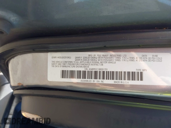 2008 Subaru Outback i z VIN 4S4BP61C186351701, wystawiony jako IAAI lot #41884467 z przebiegiem 175 109 mil mil oraz . Historia ofert i sprzedaży dostępna na DreamBid. Obrazek 9.