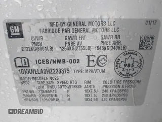 2017 GMC Acadia SLE with VIN 1GKKNLLA0HZ223375, listed as a IAAI auction lot 41938774 with 51,744 mi miles and . Bid and sale history available at DreamBid. Image 9.