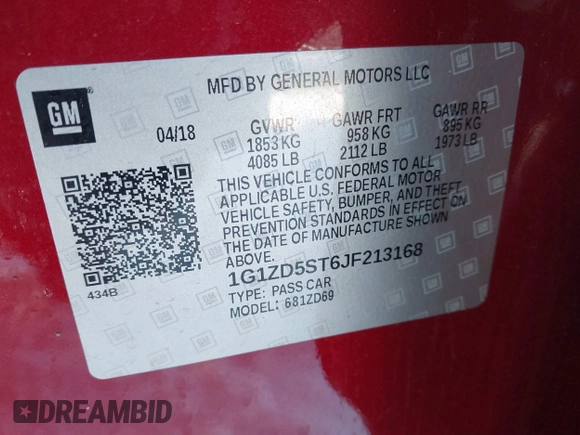 2018 Chevrolet Malibu LT with VIN 1G1ZD5ST6JF213168, listed as a IAAI auction lot 41589030 with 118,491 mi miles and . Bid and sale history available at DreamBid. Image 9.