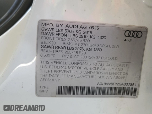 2016 Audi Q5 z VIN WA1WVBFP2GA007851, wystawiony jako Copart lot #42408675 z przebiegiem 123 092 mil mil oraz Szkoda całkowita • Salvage title. Historia ofert i sprzedaży dostępna na DreamBid. Obrazek 13.