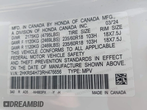2024 Honda CR-V EX-L with VIN 2HKRS4H73RH476656, listed as a IAAI auction lot 42048818 with 9,361 mi miles. Bid and sale history available at carsss.com. Image 9.