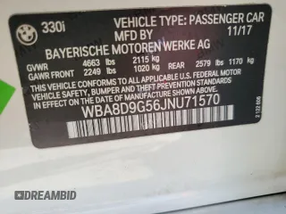 2018 BMW 3 Series 330i xDrive with VIN WBA8D9G56JNU71570, listed as a Copart auction lot 54071565 with 73,305 mi miles and Salvage title. Bid and sale history available at DreamBid. Image 12.