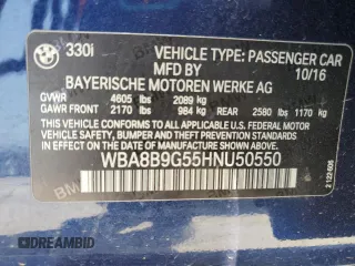 2017 BMW 3 Series 330i with VIN WBA8B9G55HNU50550, listed as a Copart auction lot 52237175 with Not Provided miles and Salvage Title. Bid and sale history available at DreamBid. Image 14.