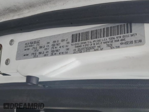 2016 Ram 1500 Tradesman with VIN 3C6JR7DT9GG262927, listed as a Copart auction lot 54697925 with 144,509 mi miles and Salvage title. Bid and sale history available at DreamBid. Image 12.