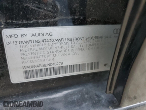 2013 Audi A4 Premium with VIN WAUAFAFL8DN048278, listed as a Copart auction lot 42039305 with 120,454 mi miles and Clean Title. Bid and sale history available at carsss.com. Image 12.