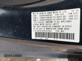 2005 Honda CR-V EX SE z VIN JHLRD789X5C016481, wystawiony jako IAAI lot #42521640 z przebiegiem 278 567 mil mil oraz . Historia ofert i sprzedaży dostępna na DreamBid. Obrazek 9.