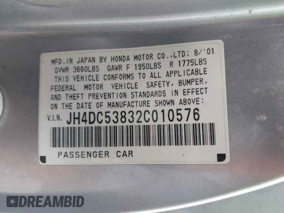 2002 Acura RSX Manual with VIN JH4DC53832C010576, listed as a IAAI auction lot 42499904 with 260,813 mi miles and . Bid and sale history available at DreamBid. Image 9.