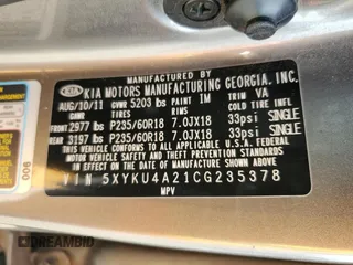 2012 Kia Sorento EX with VIN 5XYKU4A21CG235378, listed as a Copart auction lot 45337595 with 146,376 mi miles and Salvage Title. Bid and sale history available at carsss.com. Image 13.