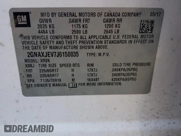2018 Chevrolet Equinox LT z VIN 2GNAXJEV7J6150035, wystawiony jako Copart lot #48942695 z przebiegiem 151 538 mil mil oraz Szkoda całkowita • Salvage title. Historia ofert i sprzedaży dostępna na DreamBid. Obrazek 13.
