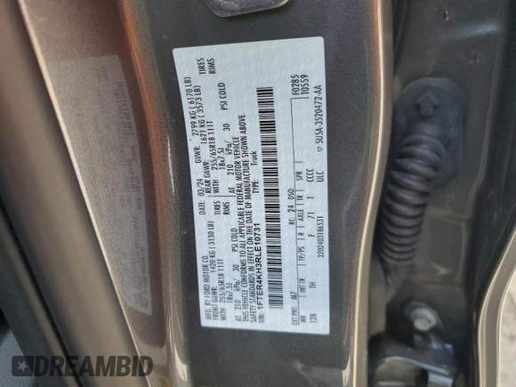 2024 Ford Ranger Lariat with VIN 1FTER4KH3RLE10731, listed as a Copart auction lot 60604675 with 8,566 mi miles and Salvage title. Bid and sale history available at DreamBid. Image 13.