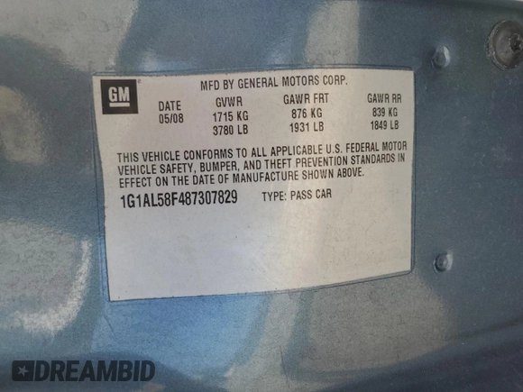 2005 Chevrolet Cobalt LT with VIN 1G1AZ54FX57598787, listed as a Copart auction lot 56093964 with 161,353 mi miles and Clean Title. Bid and sale history available at DreamBid. Image 14.