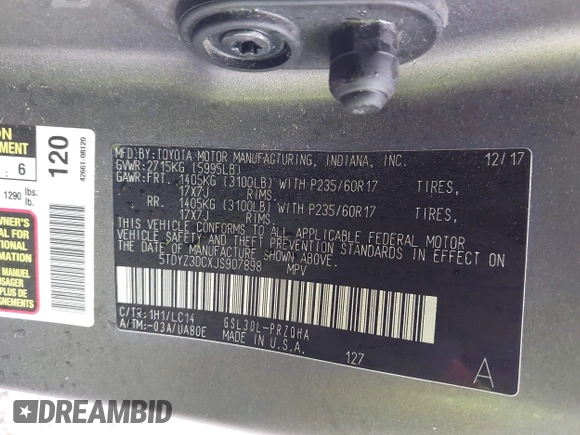 2018 Toyota Sienna XLE Auto Access Seat with VIN 5TDYZ3DCXJS907898, listed as a IAAI auction lot 42346946 with 119,903 mi miles and . Bid and sale history available at DreamBid. Image 9.